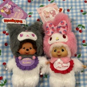 limited addition kuromi and my melody monchhichi keychain SET